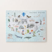 Amerika | Waterverf geïllustreerd overzicht VS Legpuzzel (Horizontaal)