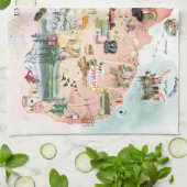 Amerika | Waterverf geïllustreerd overzicht VS Theedoek (Gevouwen)