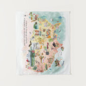 Amerika | Waterverf geïllustreerd overzicht VS Wandkleed (Voorkant)