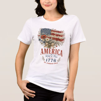 Amerika Wild En Vrij Vintage Bloemboeket Vlag Tri-Blend Shirt