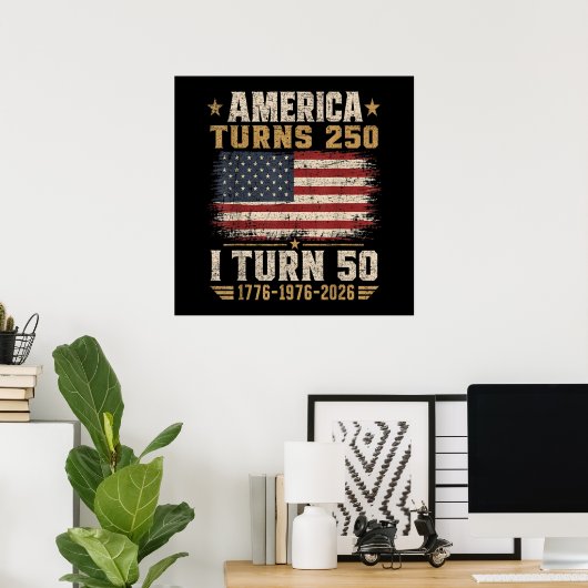 Amerika wordt 250 ik word 50 poster (Thuiskantoor)