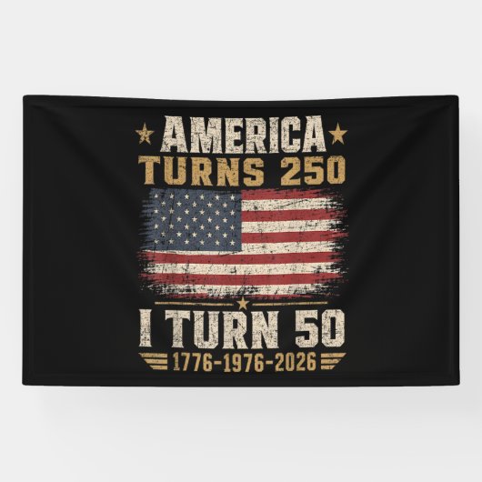 Amerika wordt 250 ik word 50 spandoek (Horizontaal)