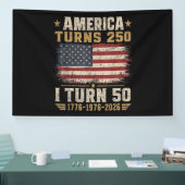 Amerika wordt 250 ik word 50 spandoek (Beurs)