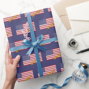 Amerika Wrapping Paper, USA, Blauw, Amerikaanse vl Cadeaupapier