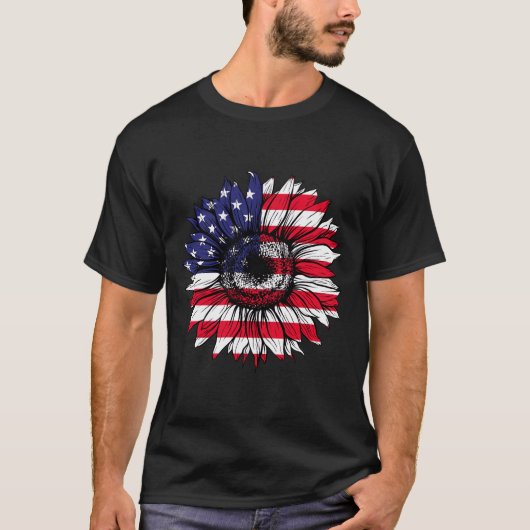 Amerika Zonnebloem VS Vlag Amerikaans 4 juli T-shirt (Voorkant)