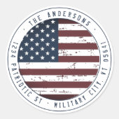 Amerikaans adres voor militaire patriottische teru ronde sticker (Voorkant)