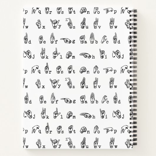 Amerikaans alfabet voor gebarentaal in zwart-wit notitieboek (Achterkant)