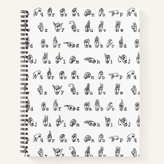 Amerikaans alfabet voor gebarentaal in zwart-wit notitieboek (Voorkant)