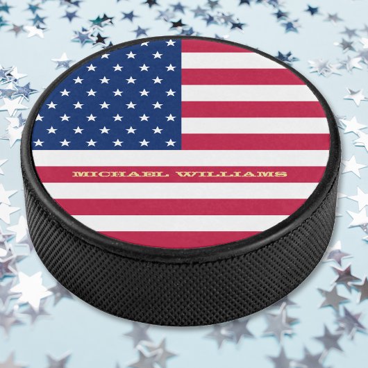 Amerikaans Amerikaans vlaggemonogramme Naam Patrio Hockey Puck