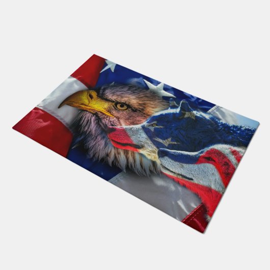 Amerikaans Bald Eagle Wolf Flag Patriotic Deurmat (Schuin)