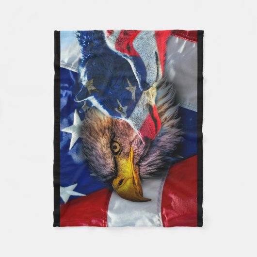 Amerikaans Bald Eagle Wolf Flag Patriotic Fleece Deken (Voorkant)