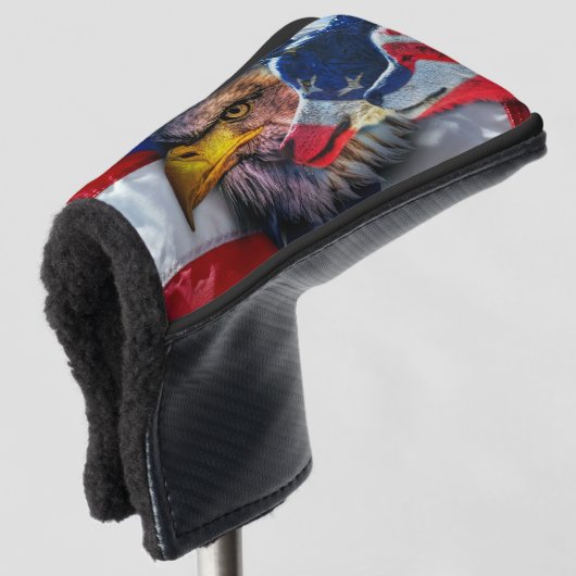 Amerikaans Bald Eagle Wolf Flag Patriotic Golfheadcover (3/4 voorkant)