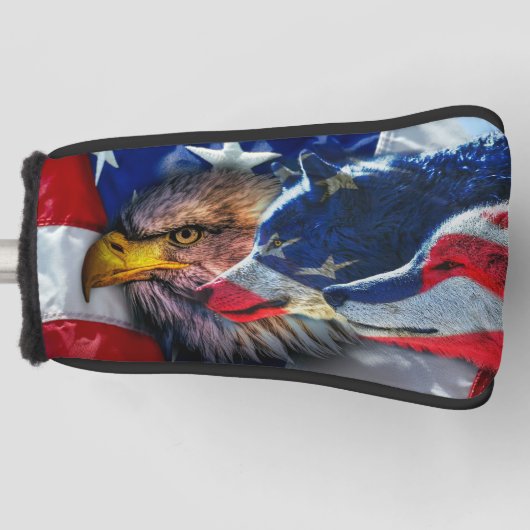 Amerikaans Bald Eagle Wolf Flag Patriotic Golfheadcover (Voorkant)