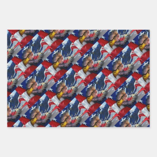 Amerikaans Bald Eagle Wolf Flag Patriotic Inpakpapier Vel (Voorkant)