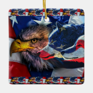 Amerikaans Bald Eagle Wolf Flag Patriotic Keramisch Ornament