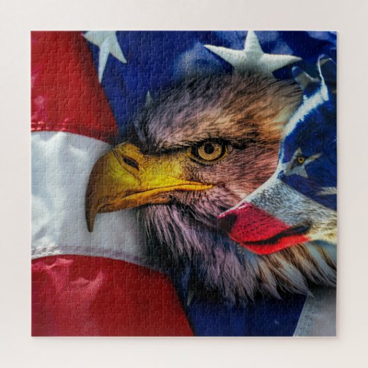 Amerikaans Bald Eagle Wolf Flag Patriotic Legpuzzel (Verticaal)