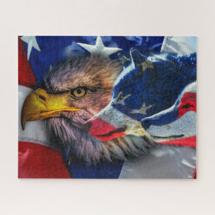 Amerikaans Bald Eagle Wolf Flag Patriotic Legpuzzel