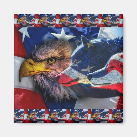 Amerikaans Bald Eagle Wolf Flag Patriotic Magneet (Voorkant)