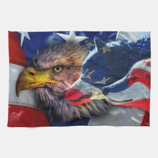 Amerikaans Bald Eagle Wolf Flag Patriotic Theedoek (Horizontaal)