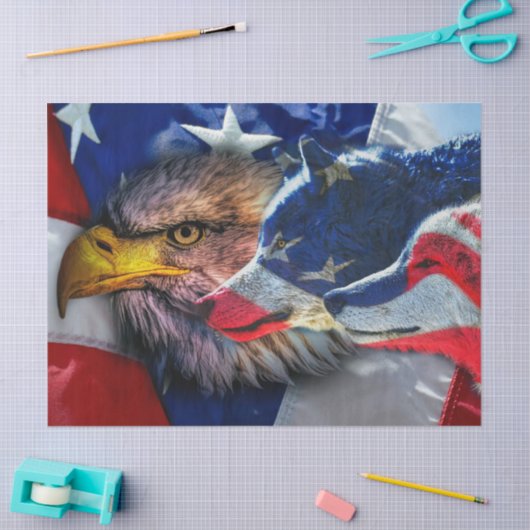 Amerikaans Bald Eagle Wolf Flag Patriotic Tissuepapier (Craft)