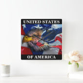 Amerikaans Bald Eagle Wolf Flag Patriotic Vierkante Klok (Huis)