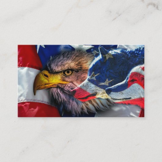 Amerikaans Bald Eagle Wolf Flag Patriotic Visitekaartje (Voorkant)