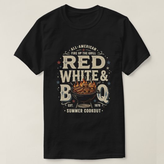 Amerikaans BBQ Rood Wit Blauw 4 juli T-shirt (Design voorkant)