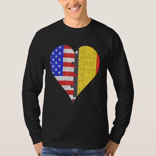 Amerikaans Belgisch Vlag Hart T-shirt (Voorkant)