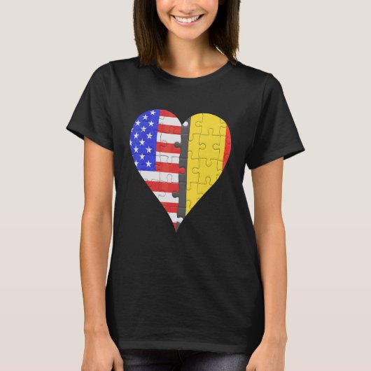 Amerikaans Belgisch Vlag Hart T-shirt (Voorkant)