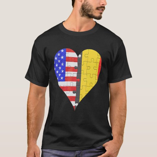 Amerikaans Belgisch Vlag Hart T-shirt (Voorkant)