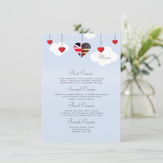 Amerikaans Brits 4 gangen bruiloft Menu (Staand voorkant)