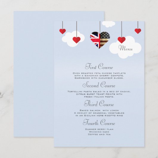 Amerikaans Brits 4 gangen bruiloft Menu (Voorkant / Achterkant)