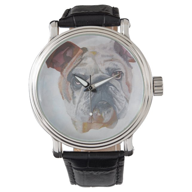 Amerikaans Bulldog Artistic Pet Portret Horloge (Voorkant)