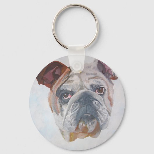 Amerikaans Bulldog Artistic Pet Portret Sleutelhanger (Voorkant)