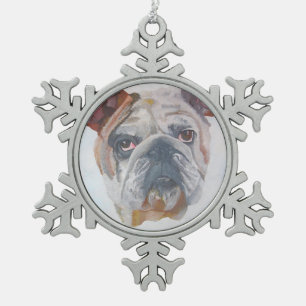 Amerikaans Bulldog Artistic Pet Portret Tin Sneeuwvlok Ornament