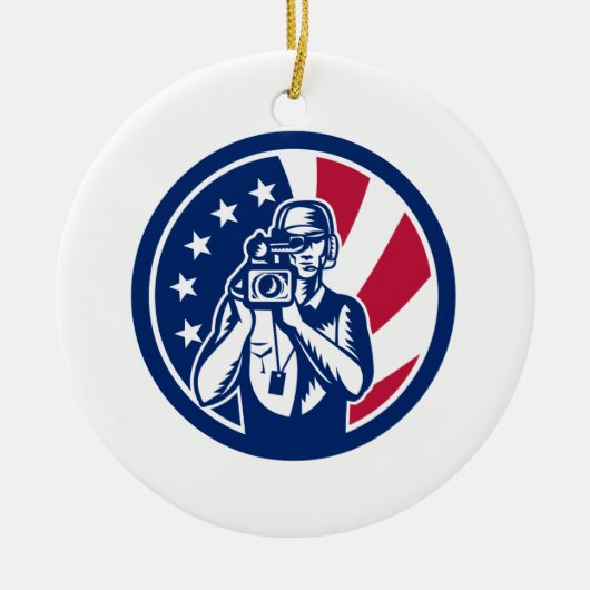Amerikaans cameraman Vlag Icon Keramisch Ornament (Voorkant)