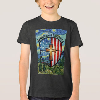 Amerikaans & Christelijk Patriottisch Schild Geloo Tri-Blend Shirt