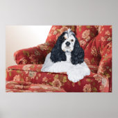Amerikaans Cocker Spaniel in de Rode Stoel Poster (Voorkant)