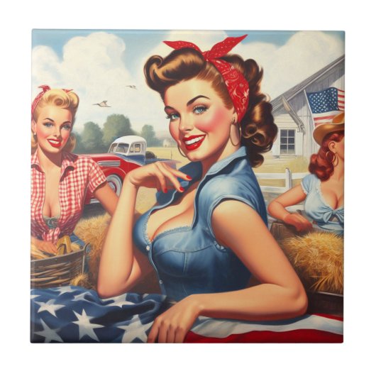  Amerikaans Country Girl Tegeltje (Voorkant)