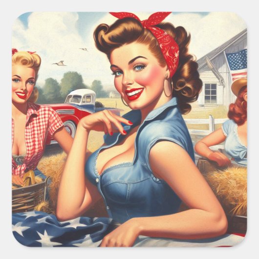 Amerikaans Country Girl Vierkante Sticker (Voorkant)
