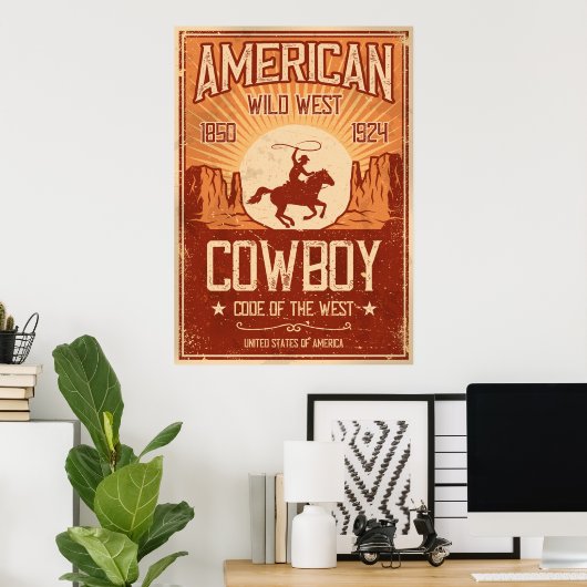 Amerikaans Cowboy Wild West Poster (Thuiskantoor)