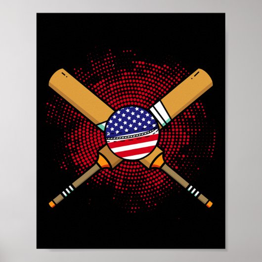 Amerikaans cricketracket en Ll-vlag van de VS Poster (Voorkant)