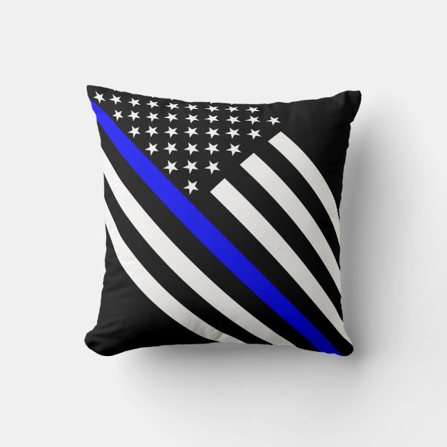 Amerikaans dun blauw lijnsymbool kussen (Voorkant)