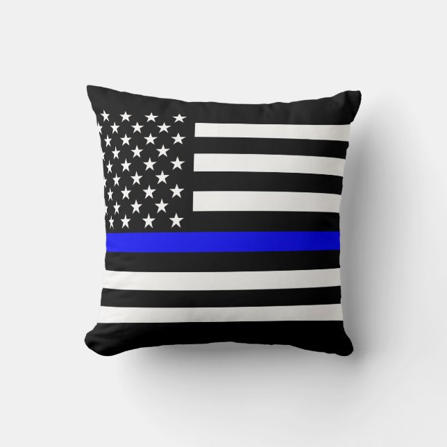 Amerikaans dun blauw lijnsymbool kussen (Voorkant)