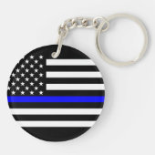 Amerikaans dun blauw lijnsymbool sleutelhanger (Achterkant)