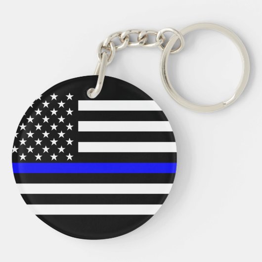 Amerikaans dun blauw lijnsymbool sleutelhanger (Achterkant)
