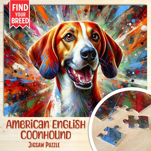 Amerikaans Engels Coonhound Dog Acryl Portret Legpuzzel