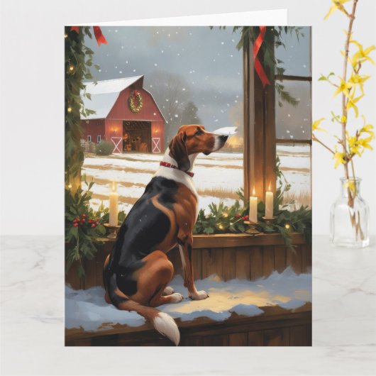 Amerikaans Engels Foxhound Christmas Lights Holida Kaart (Gele Bloem)