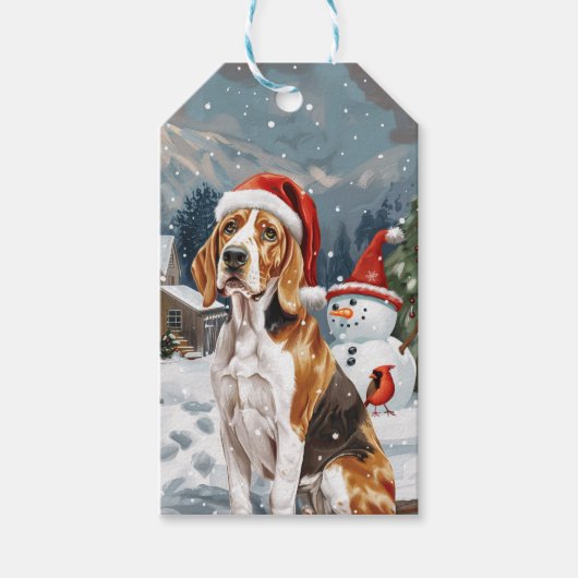Amerikaans Engels Foxhound Dog Winter Christmas Jo Cadeaulabel (Voorkant)