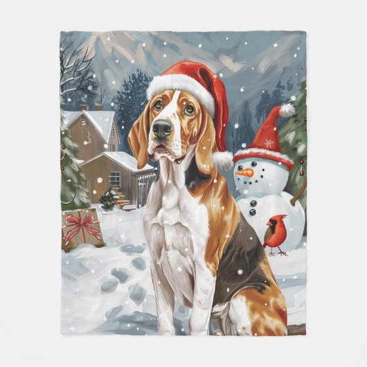 Amerikaans Engels Foxhound Dog Winter Christmas Jo Fleece Deken (Voorkant)